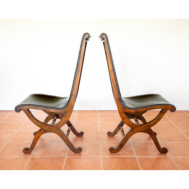 1950s Mid-Century Neo-Classical Spanish Black Leather and Oak Dining Chairs by Pierre Lottier for Valmazan, 1960s, Set of 4 For Sale - Image 5 of 18