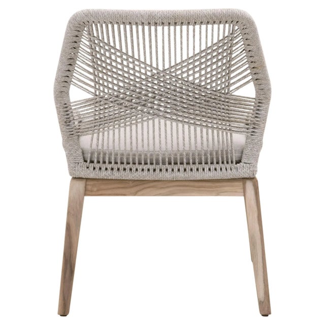 Wood Loom Outdoor Dining Chairs, Pumice & Grey Teak with Taupe & White Rope, Set of 2 For Sale - Image 7 of 8