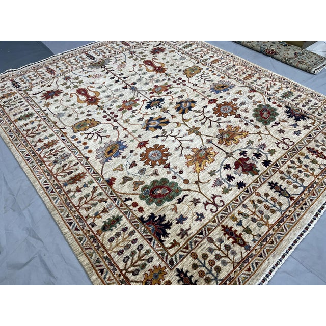 Beige Sultani Persian-Style Floral Natural Dye Wool Area Rug, 8'2" X 9'9" For Sale - Image 4 of 16