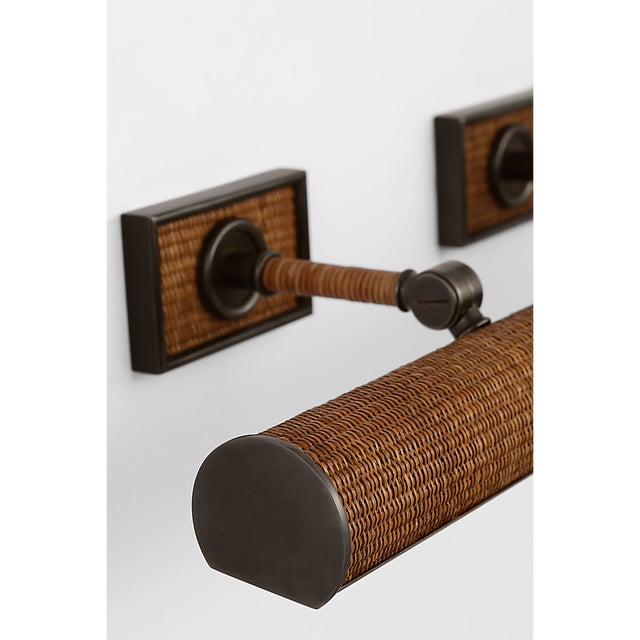 Visual Comfort Chapman & Myers for Visual Comfort Signature Halwell 24" Picture Light in Bronze and Natural Woven Rattan For Sale - Image 4 of 9