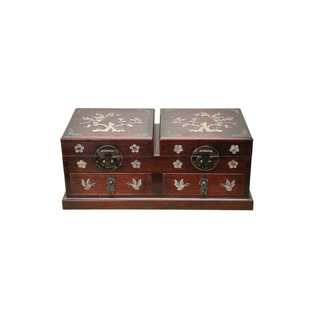Brown Oriental Brown Mother of Pearl Motif Rectangular Drawers Chest Box For Sale - Image 8 of 10