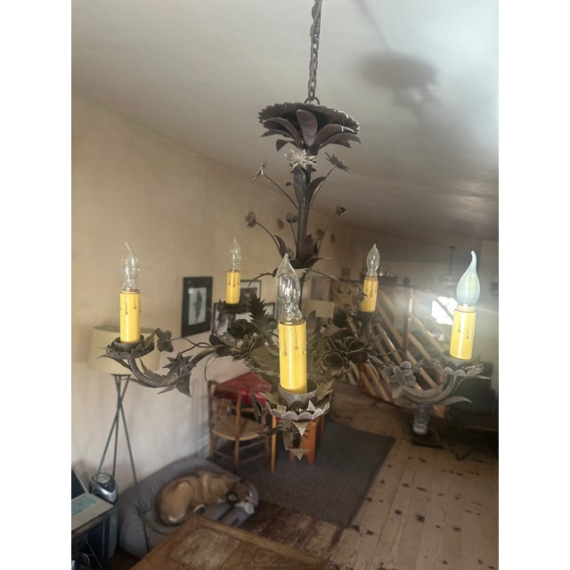 Early 20th Century Early 20th Century Ornate Leaf Gilt Iron Chandelier For Sale - Image 5 of 10