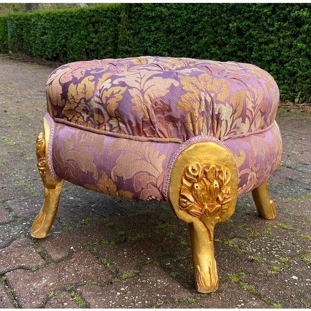 A beautiful 1970s French Louis XVI-style bench, crafted from hand-carved solid beechwood with a luminous gold leaf finish...