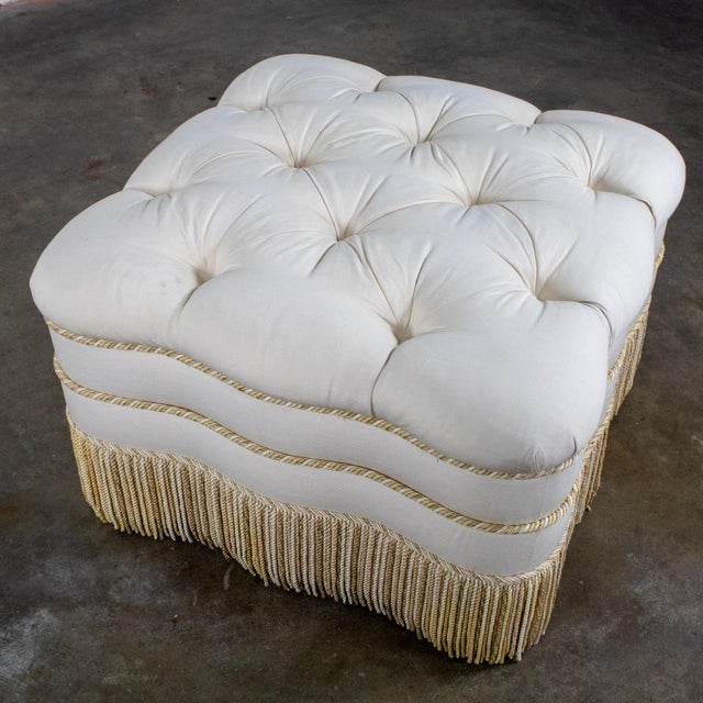 Late 20th Century Traditional Large Ottoman Ecru Upholstered Pillow Top With Bullion Fringe For Sale - Image 18 of 18