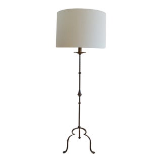 Antique Spanish Iron Candlestick Floor Lamp Newly Rewired With New Shade For Sale