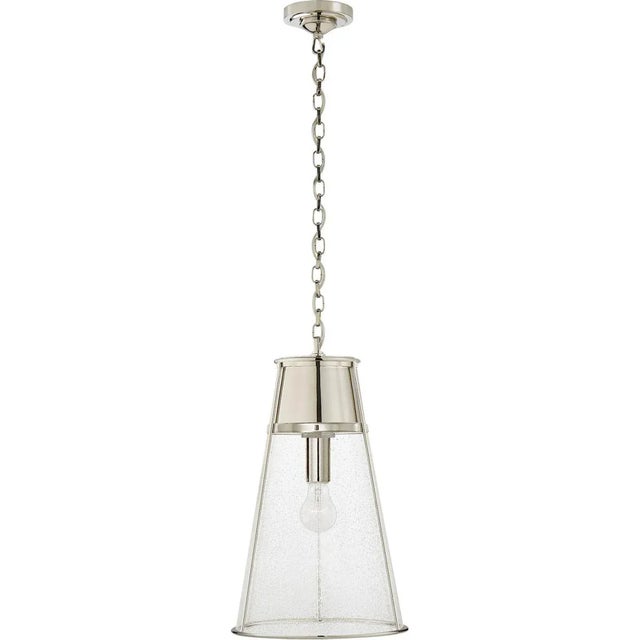 Robinson Large Pendant in Polished Nickel with Seeded Glass Designer: Thomas O'Brien Canopy: 4.5" Round Mounting: Chain...