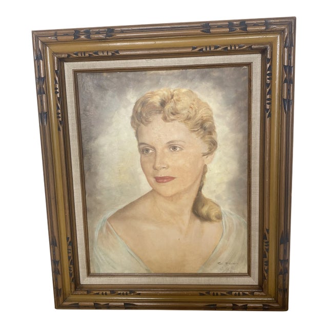 Vintage Hollywood Regency Art Decco Portrait of a Woman Acrylic Painting by Toni Trevoire For Sale