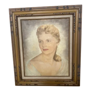 Vintage Hollywood Regency Art Decco Portrait of a Woman Acrylic Painting by Toni Trevoire