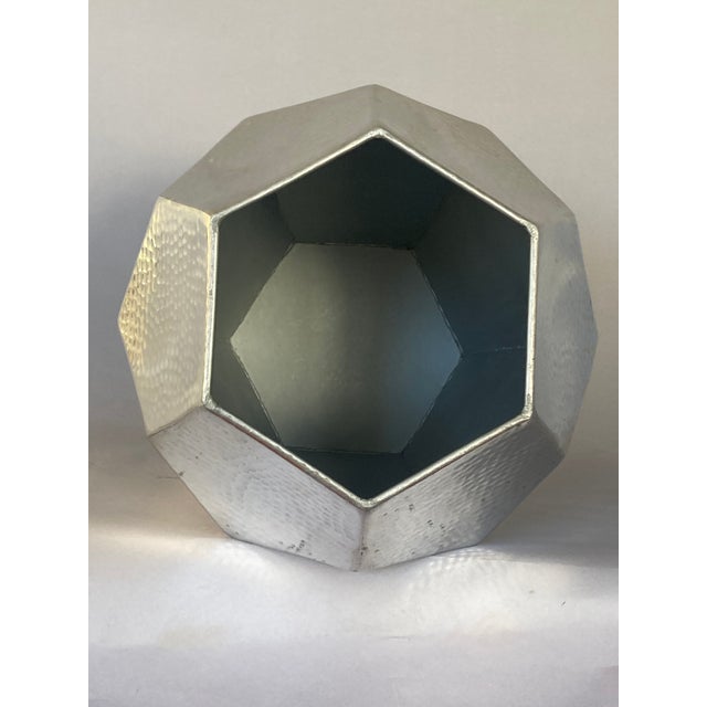 Modern 1980s Large, Tall, Hexagonal Aluminum Vase or Planter, Modern, Decorator For Sale - Image 3 of 3