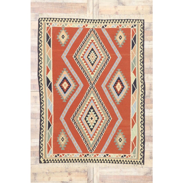 Terra Cotta Vintage Persian Shiraz Kilim Rug - 05'07 X 07'08 For Sale - Image 8 of 9