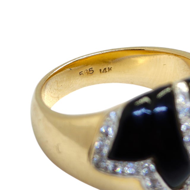 Vintage 14k Gold Onyx & Diamond Foliate Design Ring, Size 6.75 For Sale - Image 11 of 12