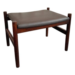1960s Scandinavian Modern Leather and Rosewood Footstool Ottoman by Hugo Frandsen For Sale