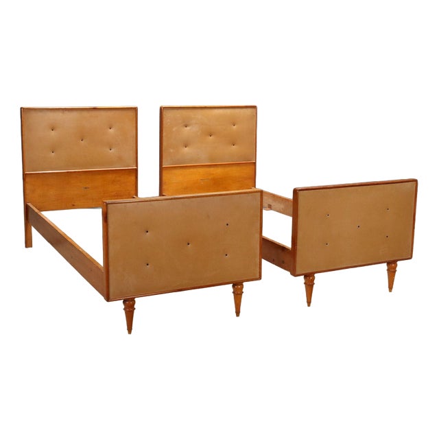 Vintage Beds in Wood and Skai, 1960s, Set of 2 For Sale