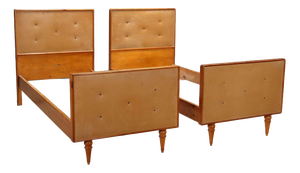 Vintage Beds in Wood and Skai, 1960s, Set of 2