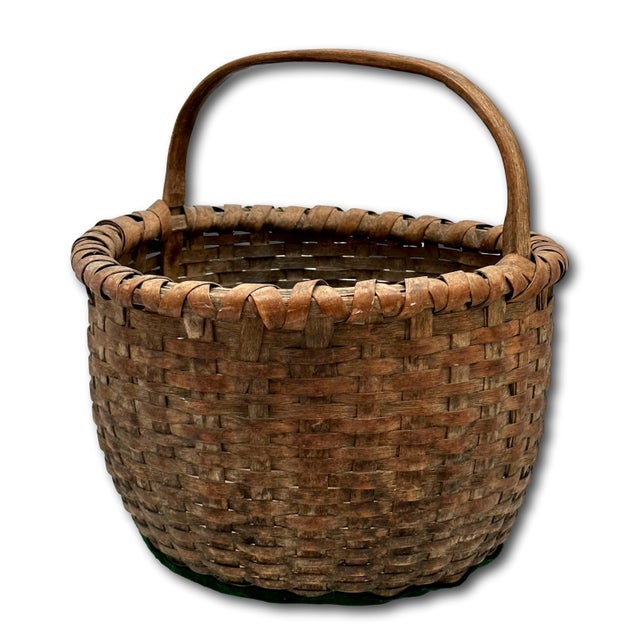 Antique Late 1800s American Heavy Gauge Hand Woven Ash Splint Utility Basket - Great Original Aged Patina For Sale - Image 10 of 12