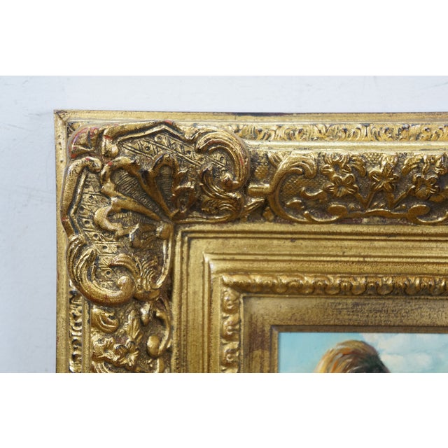 Blue Late 20th Century Timeless Treasures Coastal Seascape Family on the Beach Oil Painting 20" For Sale - Image 8 of 12