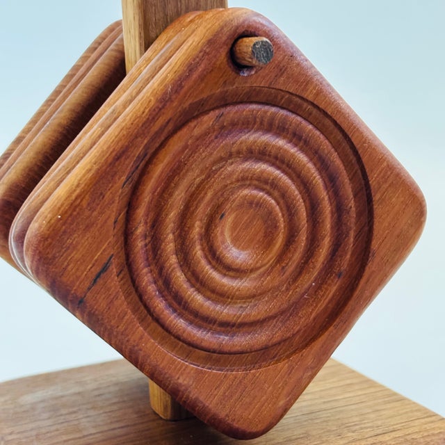 Mid 20th Century Mid Century Teak Hanging Coaster Set - Set of 6 Coasters With Holder - 1970s For Sale - Image 5 of 14