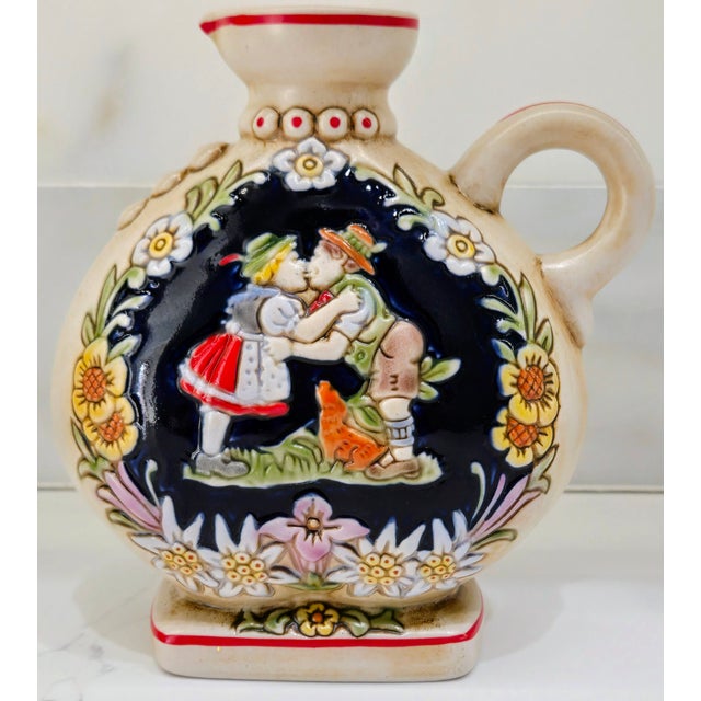 Rustic European 1970s Ceramarte Bavarian Courting Couple Ceramic Decanter & 6 Shot Glasses For Sale - Image 3 of 14