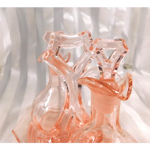 Mid-Century Modern 1960s Pink Glass Perfume Bottle Set, Vanity Jar or Condiment Jar Five Piece Set For Sale - Image 3 of 7