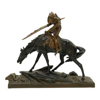 Bronze Sculpture of a Native American Warrior on Horseback by Èdouard Drouot For Sale