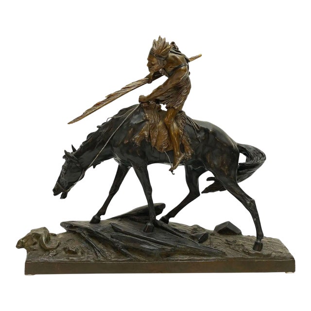 Bronze Sculpture of a Native American Warrior on Horseback by Èdouard Drouot For Sale