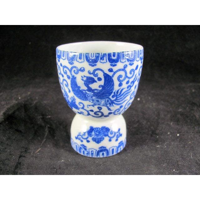Japanese Chinoiserie Phoenix Blue Bird Double Egg Cups - Set of 6 For Sale - Image 11 of 11