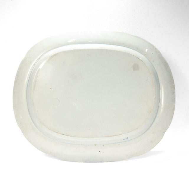 Large Antique Stubbs 'Fruit & Flowers' Blue Transferware Platter or Serving Tray For Sale - Image 11 of 18