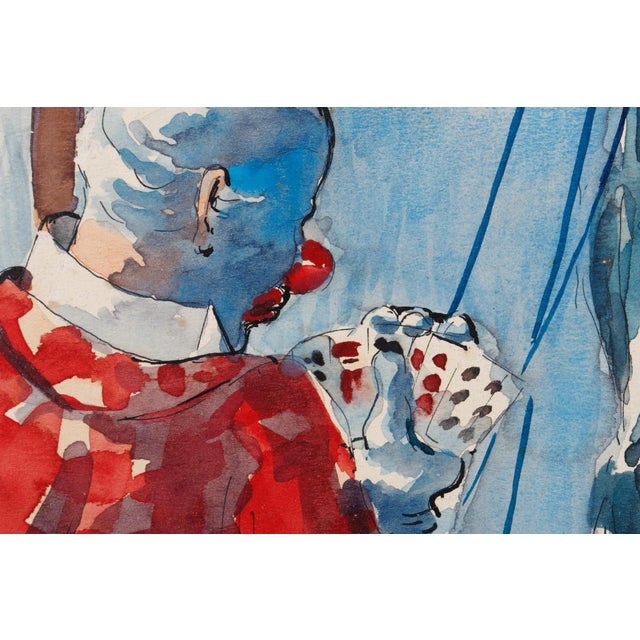Blue Signed Ink and Watercolor Painting “Don’t Take All Day” For Sale - Image 8 of 10