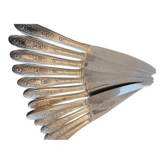 1960s Art Deco Dinner Knife Mildred Silverplate, 1936 by National Silver Co - 12 Pcs For Sale