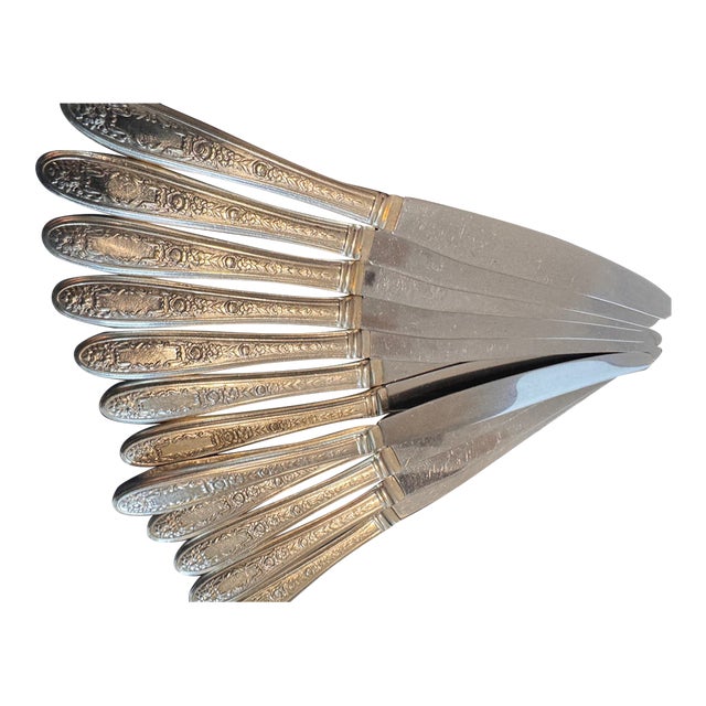 1960s Art Deco Dinner Knife Mildred Silverplate, 1936 by National Silver Co - 12 Pcs For Sale