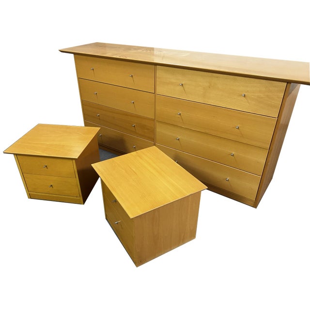Mid-Century Modern Mid-Century Modern Scandinavian Beech Dresser & Pair of Nightstands, 3 Pieces For Sale - Image 3 of 13