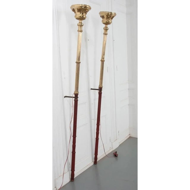 French 19th Century Brass Altar Torch Lamps - A Pair For Sale - Image 10 of 12