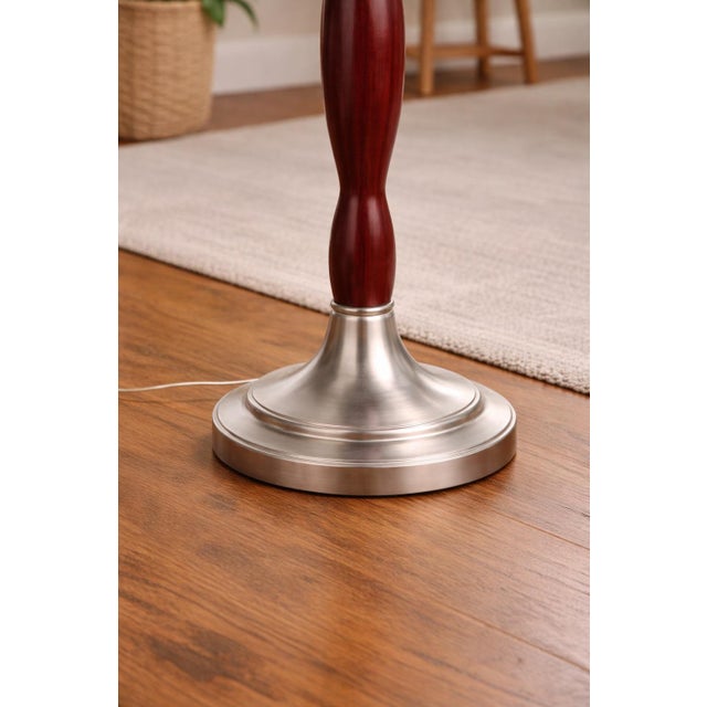 Mid-Century Modern Vintage Sculptural Wood & Brushed Nickel Floor Lamps – Pair For Sale - Image 3 of 10