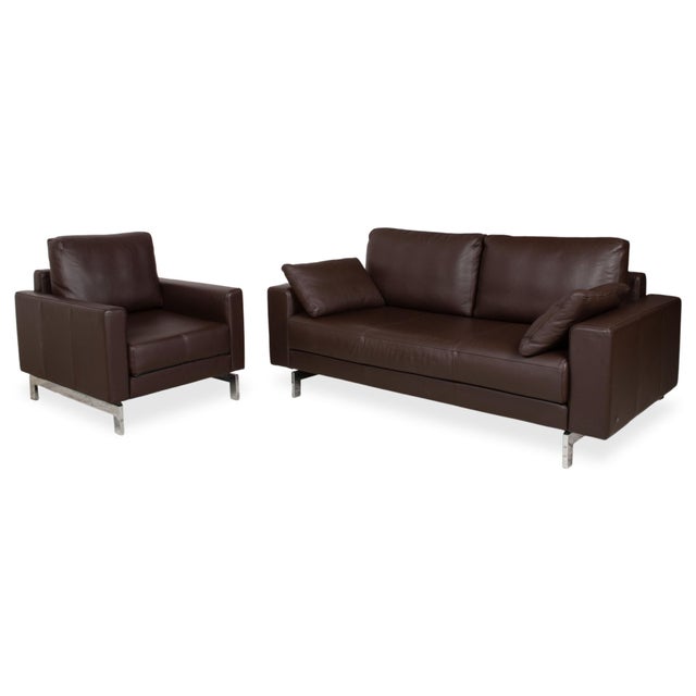 Vida Leather Brown Two-Seater Sofa and Armchair in Chrome by Rolf Benz, Set of 2 For Sale - Image 18 of 18