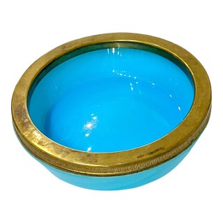 Antique French Blue Opaline Tiffany Blue Gilt Trim Bowl Trinket Dish For Sale