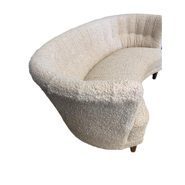 Mid-Century Modern Vintage Mid-Century Danish "Banana" Curved Boucle / Sheepskin Settee For Sale - Image 3 of 11