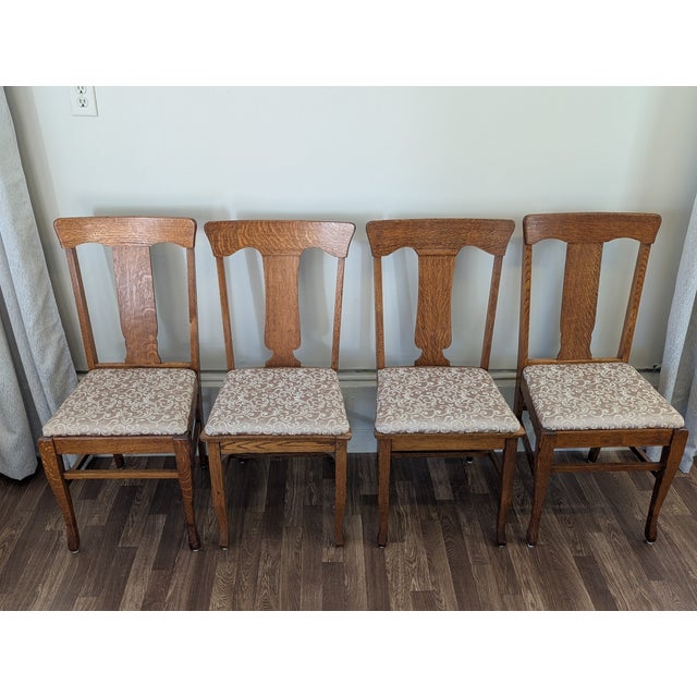 Farmhouse Early 1900's Quartersawn Tiger Oak T-Back Dining Chairs - Set of 4 For Sale - Image 3 of 11