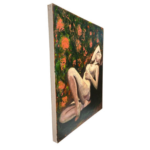 Oil painting of a woman lounging in flowers. Figure in expressive floral background original painting by artist Michelle...