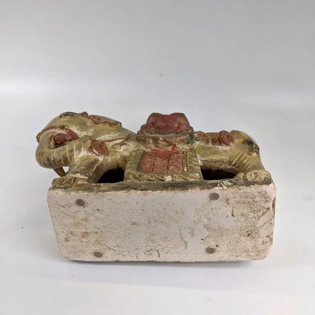 15th Century & Earlier Ming Dynasty Pair of Ceramic Elephant Candle Holders For Sale - Image 5 of 13