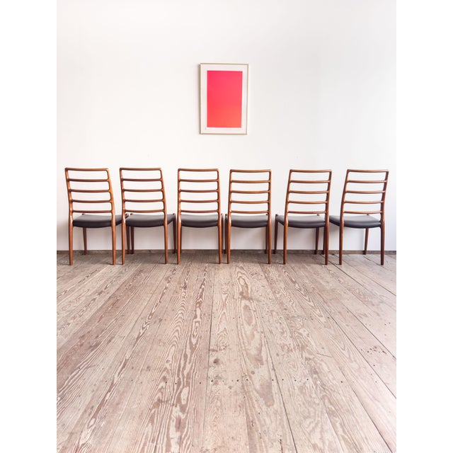 Mid-Century Danish Model 82 Embassy Chairs in Teak and Leather by Niels O. Møller for J. L. Mollers, Set of 6 For Sale - Image 4 of 18