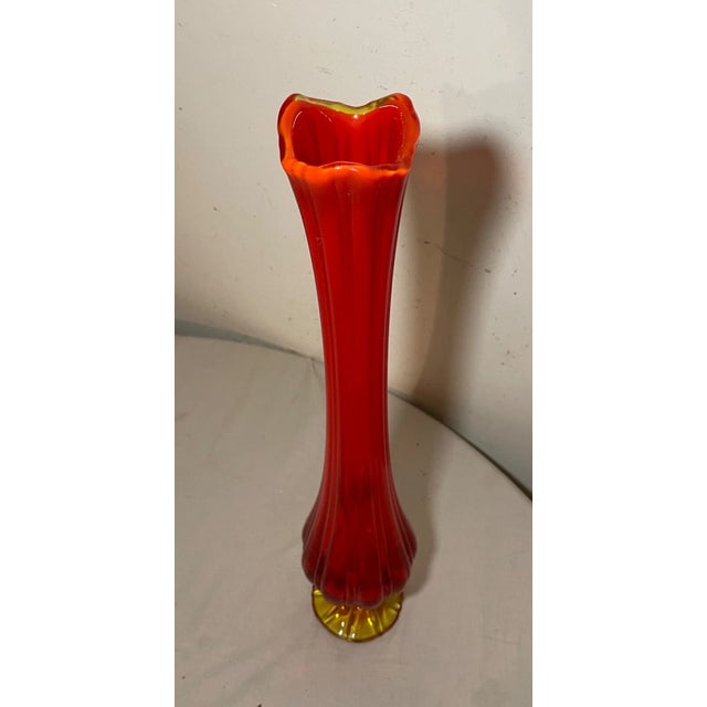 Vintage Large Mid Century Modern Red Orange and Yellow Swung Vase Tall 21 Inch For Sale - Image 4 of 10