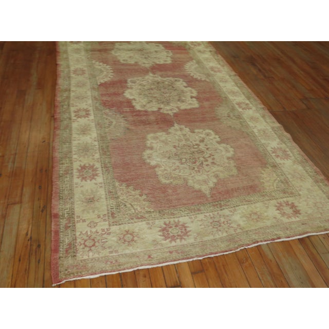 Textile Vintage Soft Red Turkish Oushak Gallery Size Rug - 5' x 13'1" For Sale - Image 7 of 12
