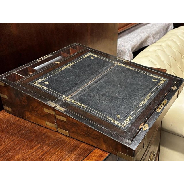 Victorian Campaign Burr Walnut Writing Box with Fitted Interior and Secret Drawers For Sale - Image 9 of 14