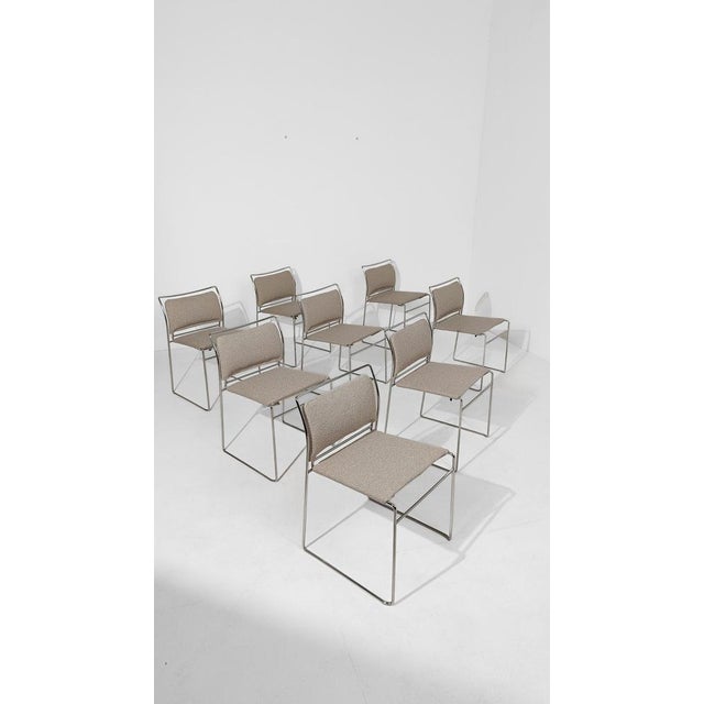 1970s Stackable Chrome Chairs with Ecru Bouclé Seats by Kazhide Takahama for Simon Gavina, 1970s, Set of 8 For Sale - Image 5 of 18
