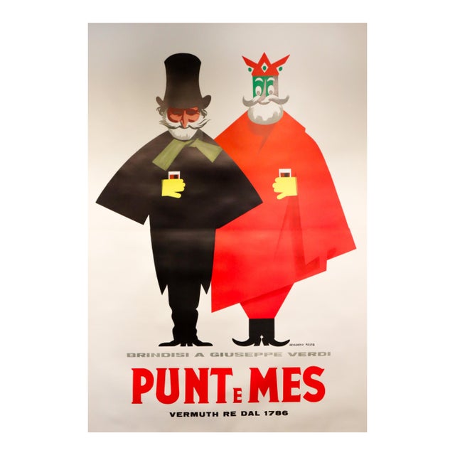 1950s Original Oversized Italian Liquor Poster, Punt E Mes - Testa (Oversized, 2 Sheets, Linen Backed) For Sale
