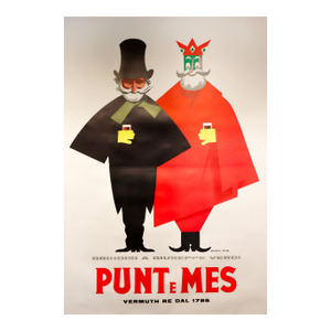 1950s Original Oversized Italian Liquor Poster, Punt E Mes - Testa (Oversized, 2 Sheets, Linen Backed)