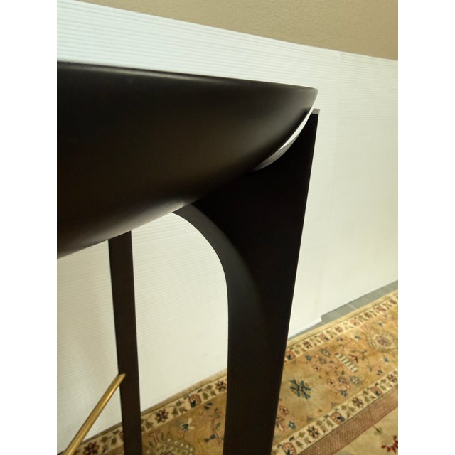 Walnut Wood + Brass Side Table, 30 Inch Round For Sale - Image 4 of 12