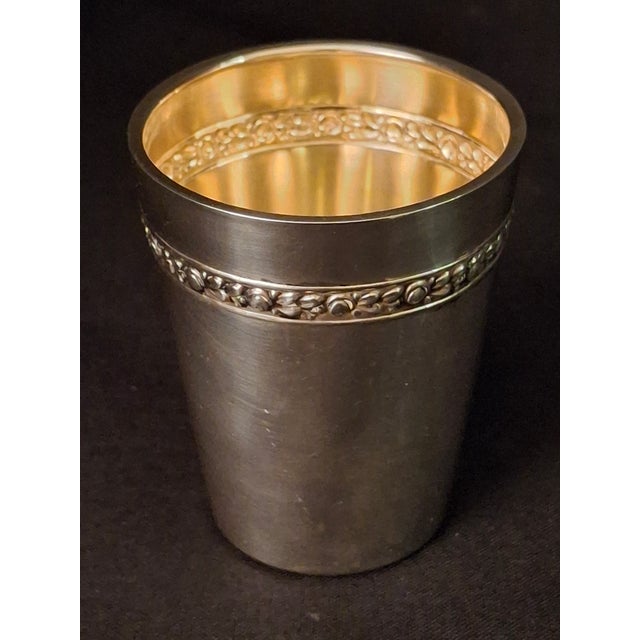 Vintage German 800 Silver Kiddush Cup Shot Glass Gold Wash Interior Gottlieb Kurz For Sale In Boston - Image 6 of 13