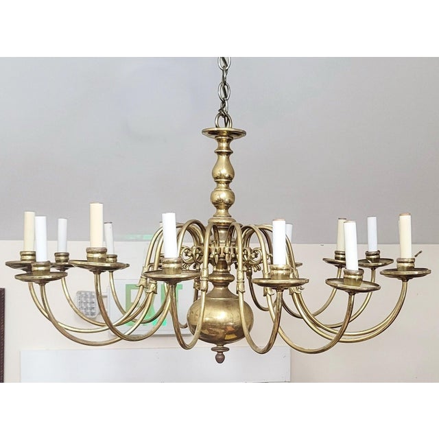 Vintage German Mid-Century Modern Dutch Style Brass 15 Light Chandelier For Sale - Image 9 of 9