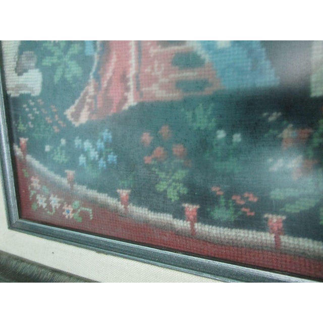 Red My Only Desire the Lady and the Unicorn Vintage Finished Needlepoint Framed Under Glass For Sale - Image 8 of 16